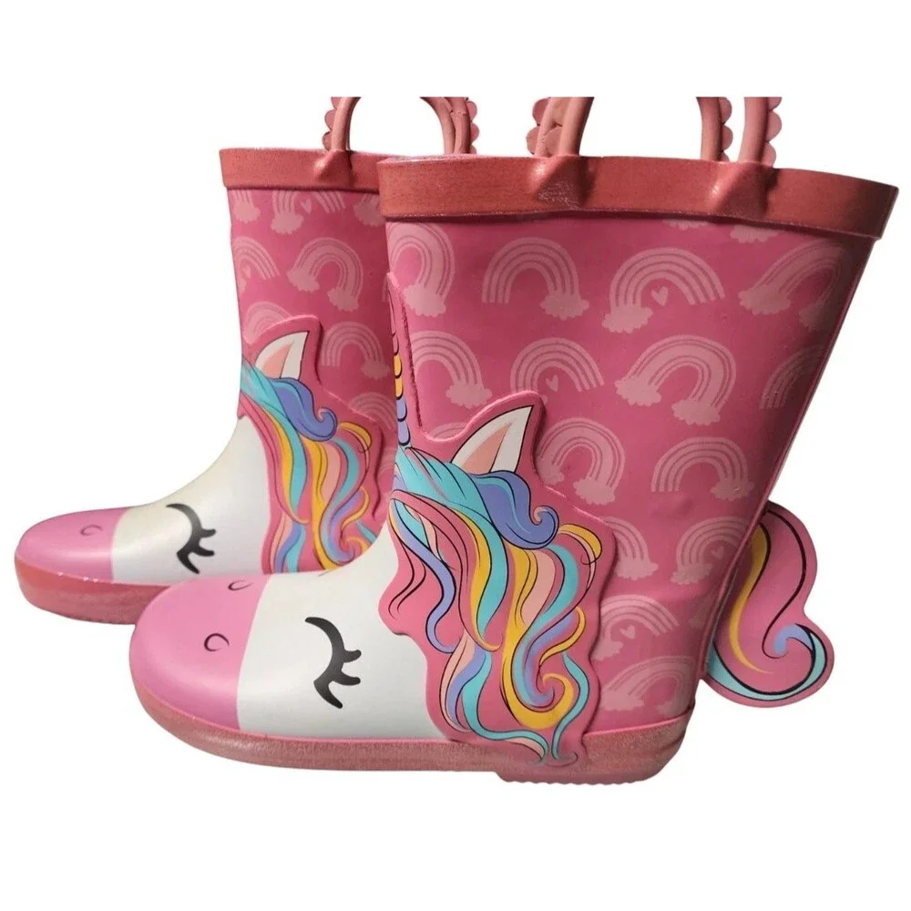 My Little Pony Unicorn Girls Rain Boots Size 13/1 Faux Fur Lining